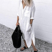 Elegant slit long shirt dress - MRSLM