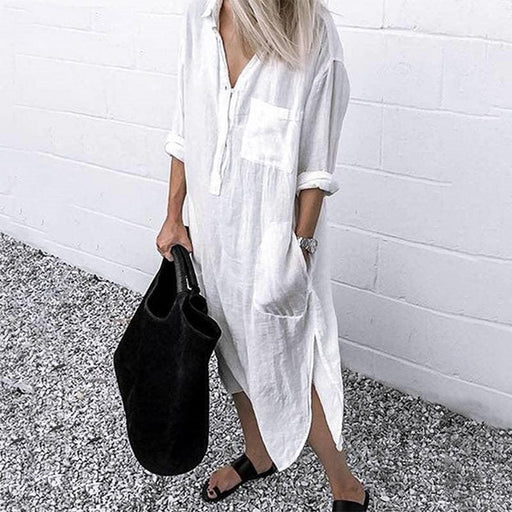 Elegant slit long shirt dress - MRSLM
