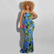 printed bodycon maxi dress, view 8 - MRSLM