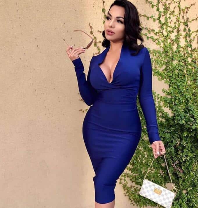 Women's V-Neck Long Sleeved Bodycon Dress