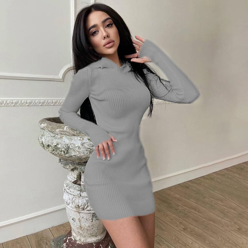solid color hooded sweater dress, view 11 - MRSLM