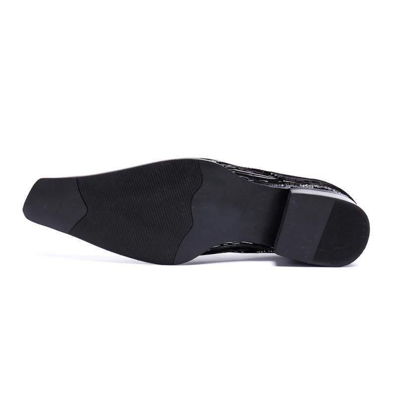 Men's black leather wedding party loafers, view 4 - MRSLM