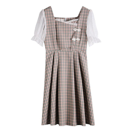 Women's retro long sleeve plaid dress, view 2 - MRSLM