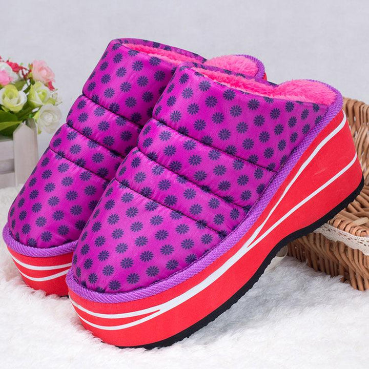 Winter Home Indoor High-heeled Cotton Slippers Women's Thick-soled Non-slip - MRSLM