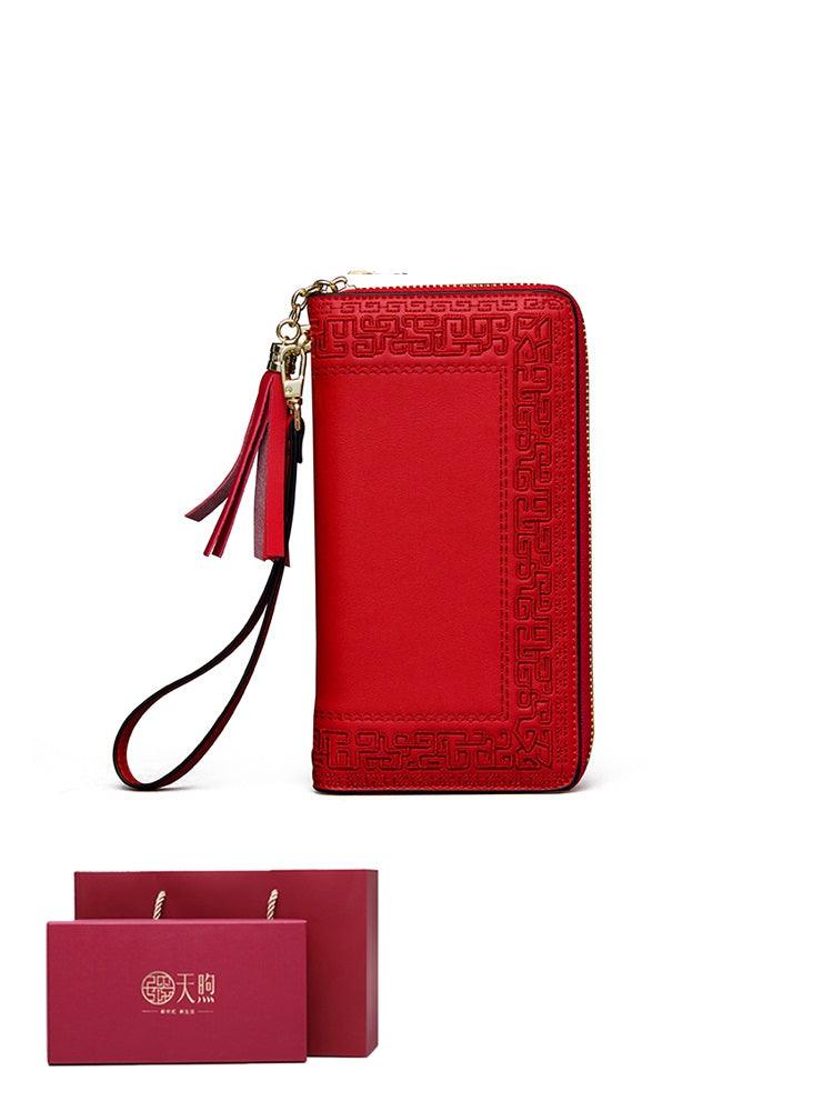 Ladies Gift Ethnic Style Zipper Leather Print Wallet - MRSLM