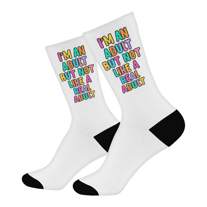 I'm an Adult Socks - Colorful Novelty Socks - Printed Crew Socks - MRSLM