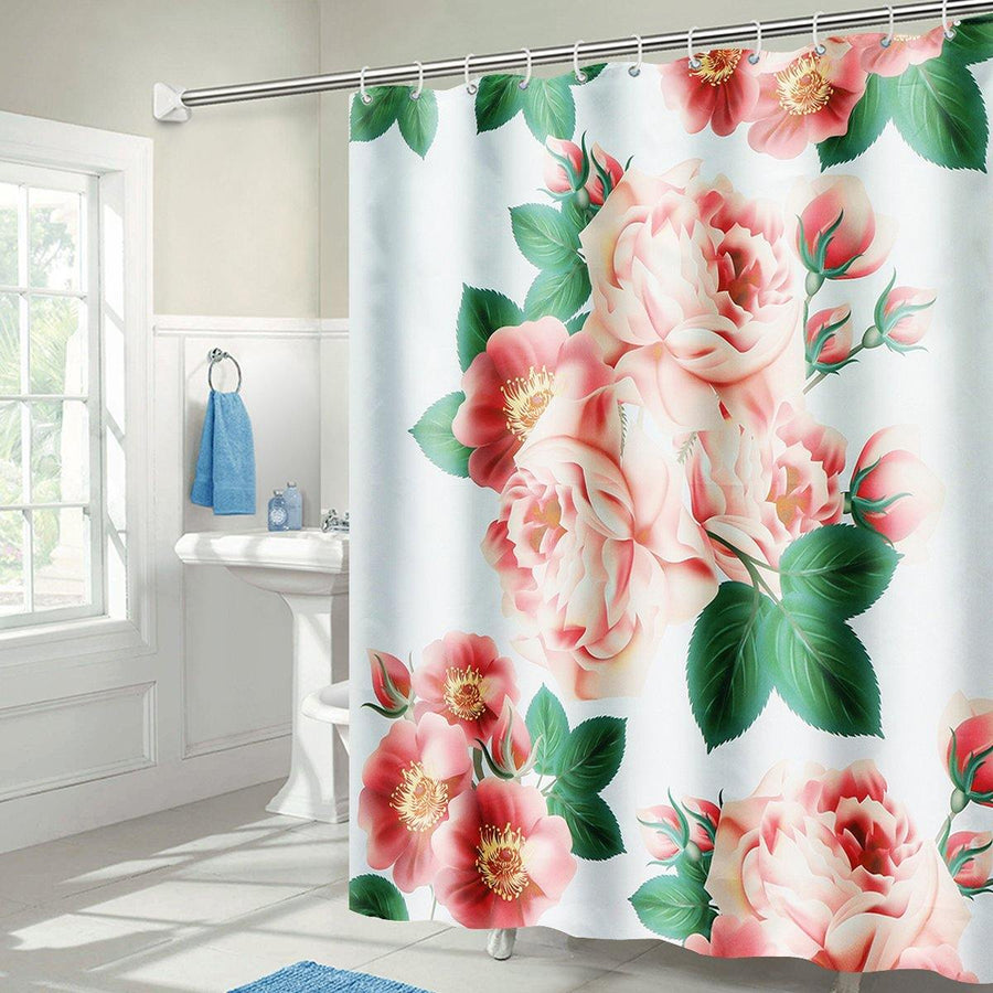 71''x71'' Long Peach Blossom Pattern Waterproof Polyester Shower Curtain with Hooks - MRSLM
