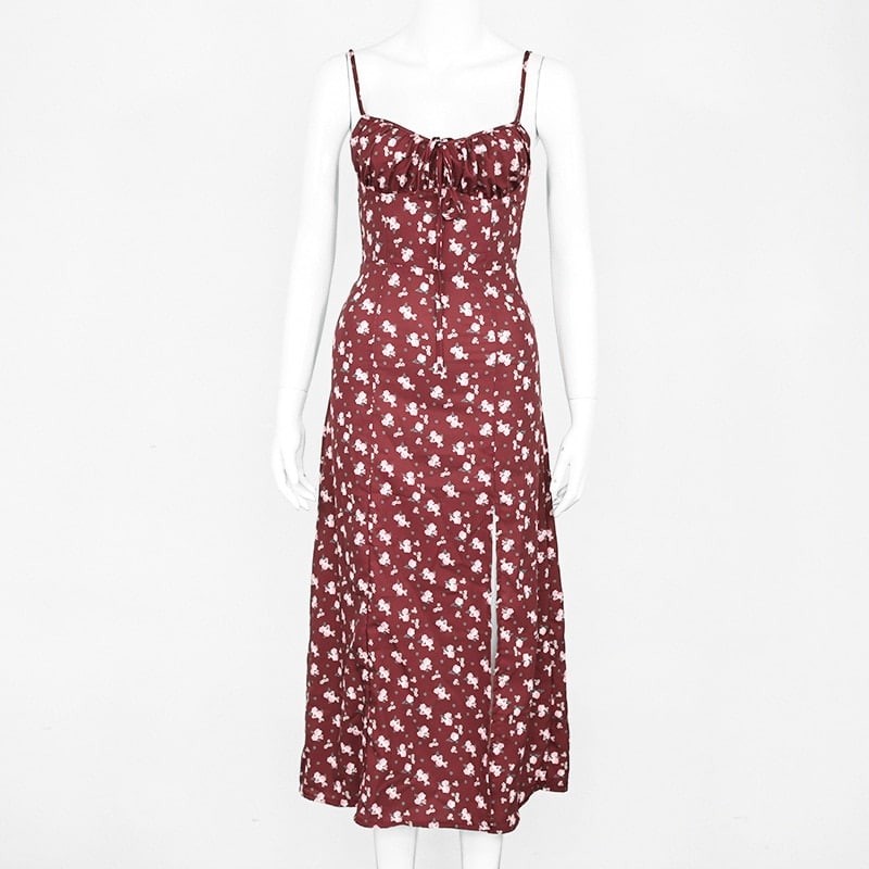 women's vintage floral printed midi dress, view 15 - MRSLM