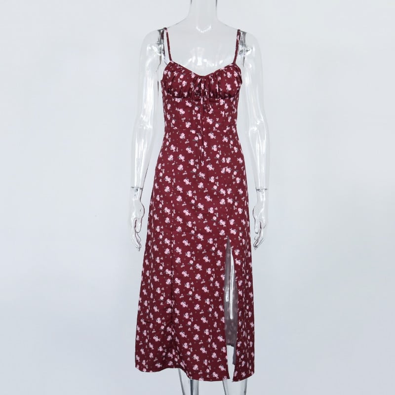 women's vintage floral printed midi dress, view 4 - MRSLM
