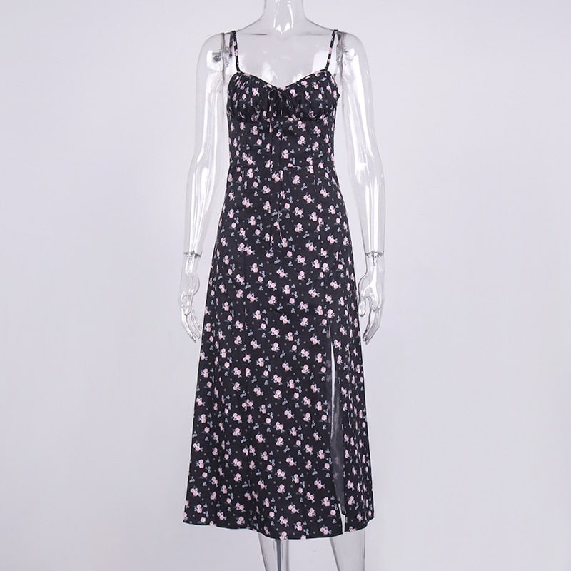 Women's Vintage Floral Printed Midi Dress