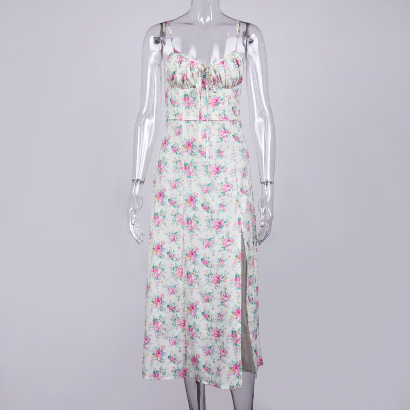 women's vintage floral printed midi dress, view 9 - MRSLM
