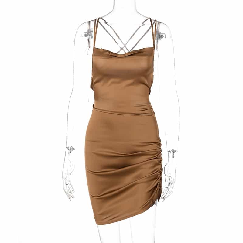 backless spaghetti strap mini dress, view 7 - MRSLM