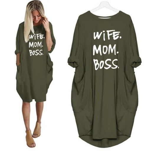 women's casual wife mom boss printed dress - MRSLM
