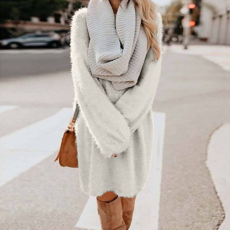 solid color knitted sweater dress for women, view 3 - MRSLM