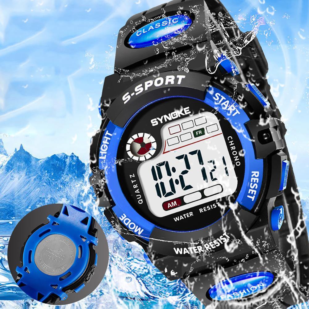 Fashion Boys Girls Kids Digital Alarm Calendar Waterproof Sports Wrist Watch - MRSLM