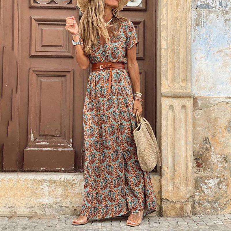 Women's simiya style V-neck floral dress - MRSLM