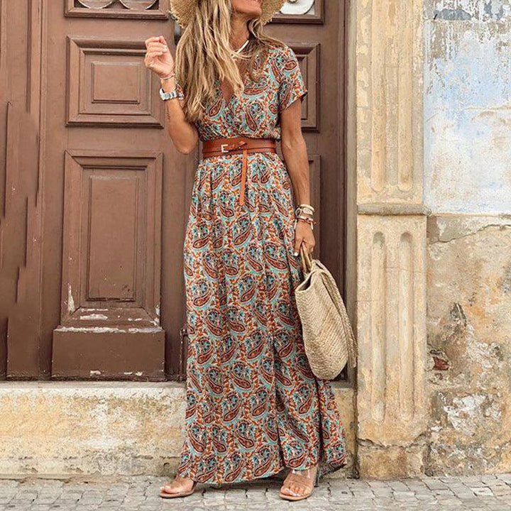 Women's simiya style V-neck floral dress - MRSLM
