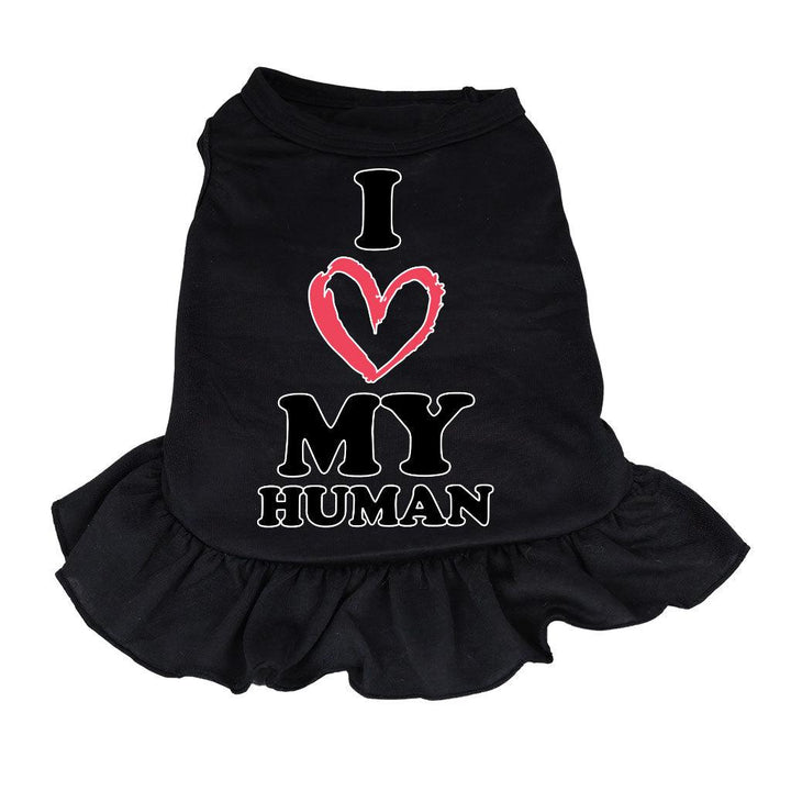 I Love My Human Dog Sundress - Text Design Dog Dress Shirt - Heart Dog Clothing - MRSLM