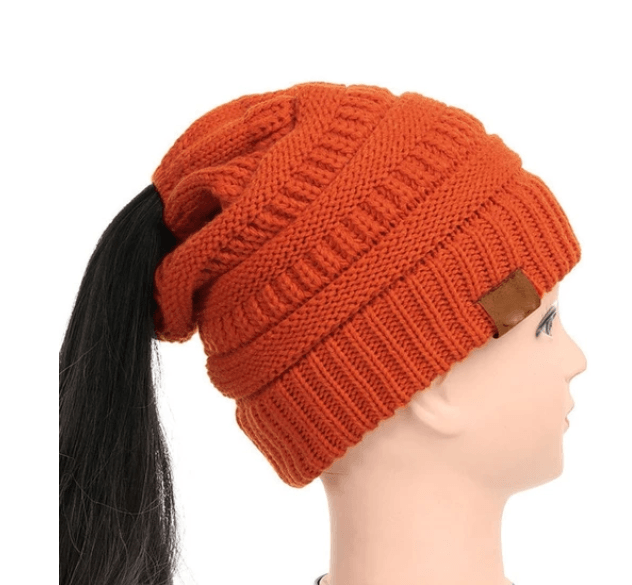 High Bun Ponytail Beanie Hat Chunky Soft Stretch Cable Knit Warm Fuzzy Lined Skull Beanie Acrylic Hats Men And Women - MRSLM