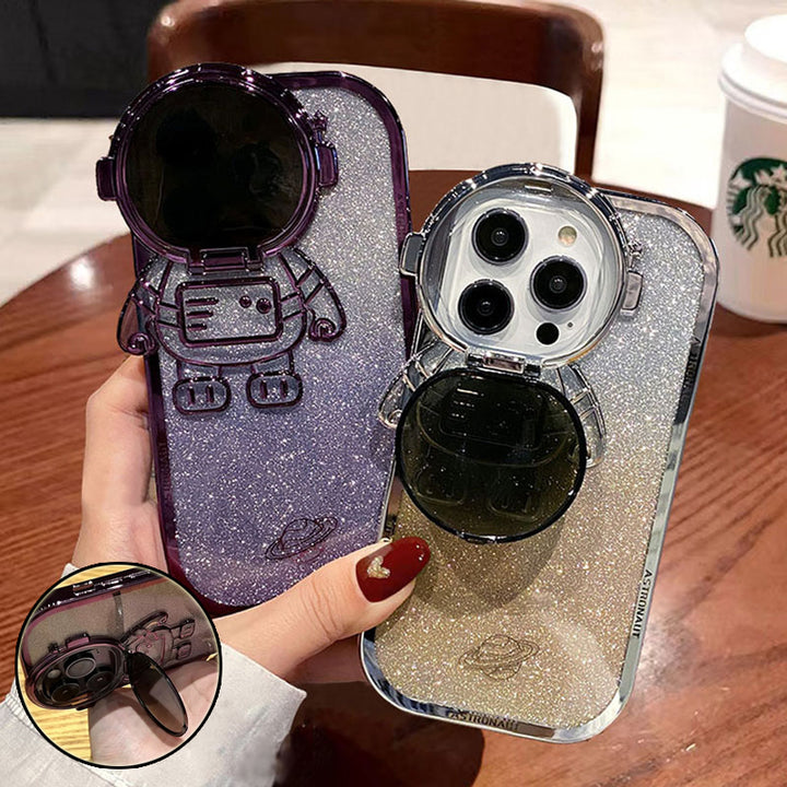 Glitter Astronaut Camera Stand Phone Case For IPhone 14 13 12 11 Pro Max XR 14 Plus Invisible Lens Bracket Plating Soft Cover