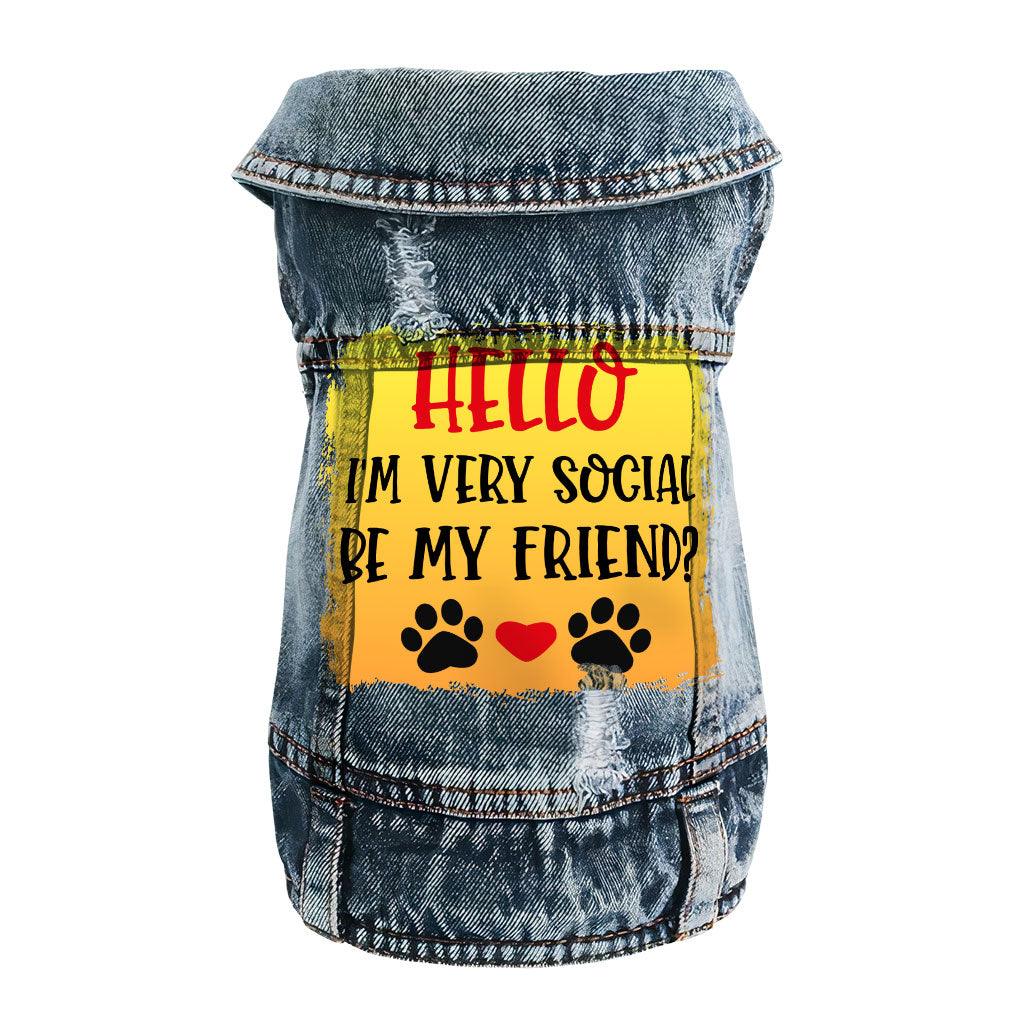 Friend Dog Denim Vest - Colorful Dog Denim Jacket - Printed Dog Clothing - MRSLM