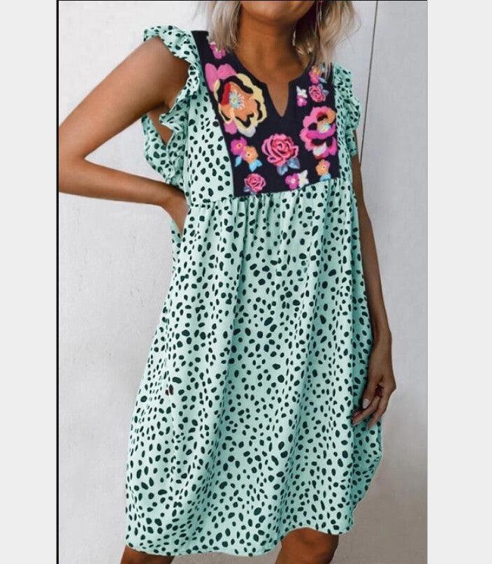 Leopard print shirt small V-neck dress - MRSLM