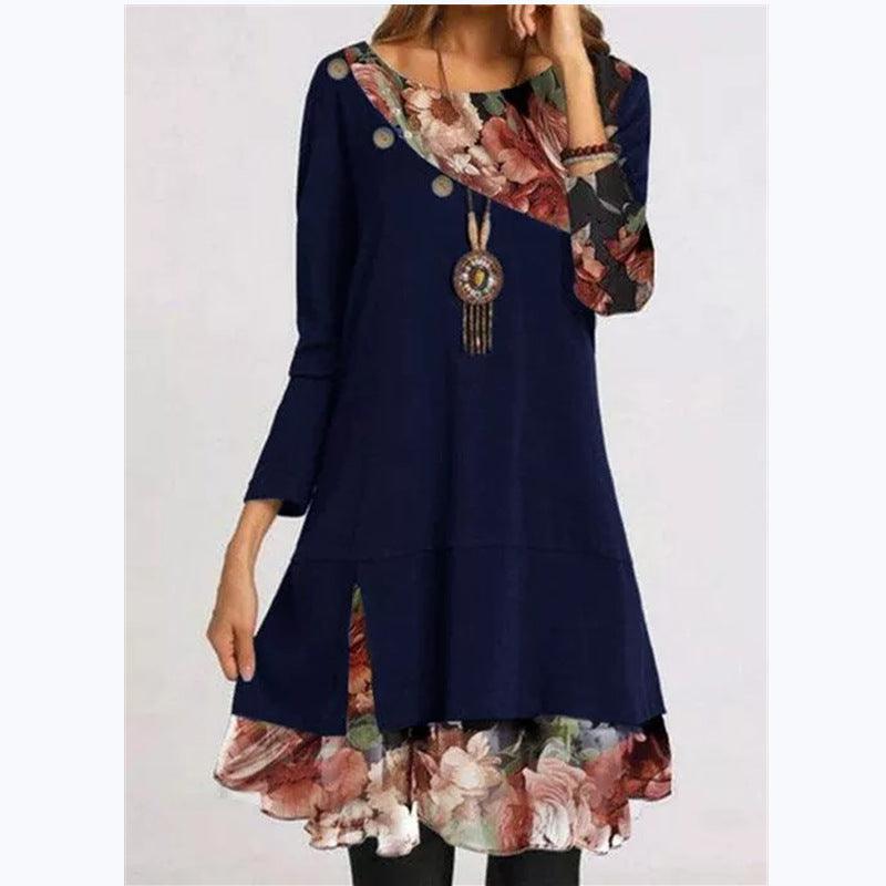 Spring New Women's Hot Style Fashion Chiffon Printing Loose Plus Size Dress - MRSLM