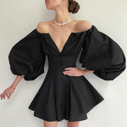 Puff sleeve one-shoulder slim dress - MRSLM