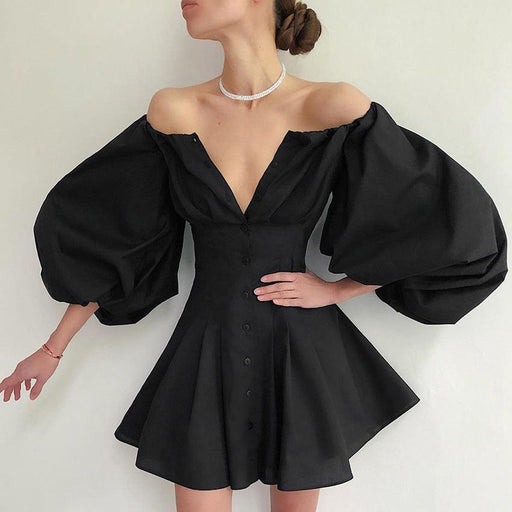 Puff sleeve one-shoulder slim dress - MRSLM