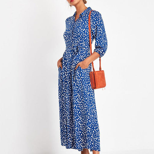 storm dot print lace-up pocket dress, view 3 - MRSLM