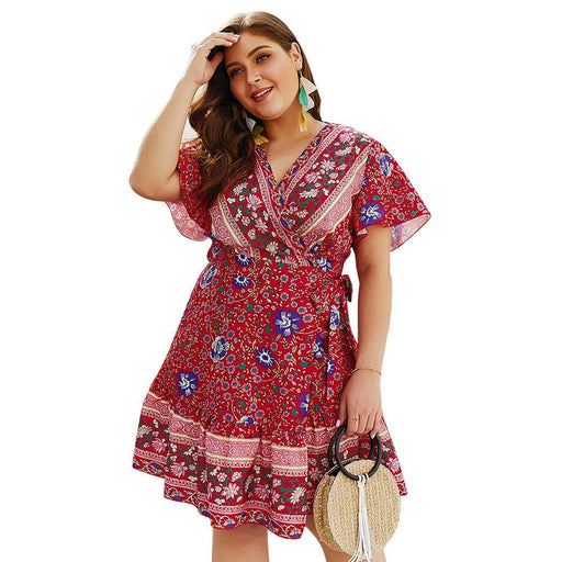V-neck floral plus size dress, view 3 - MRSLM