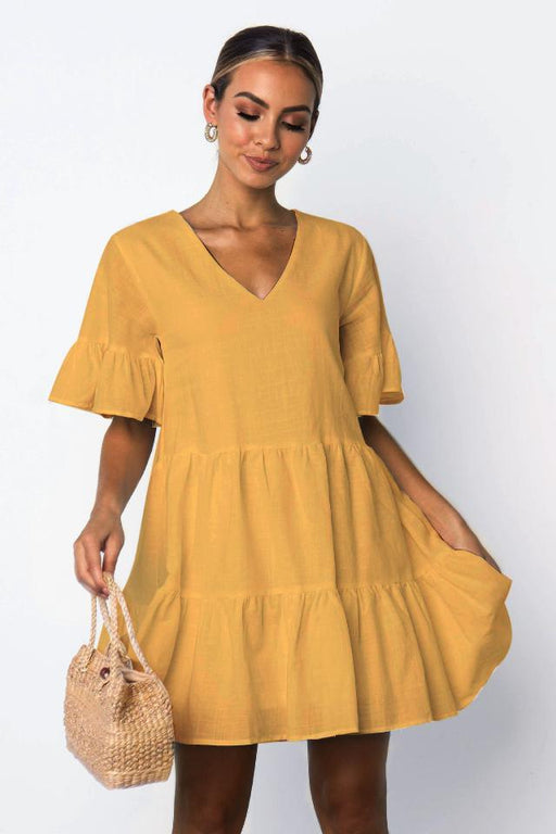short sleeve pleated dress, view 8 - MRSLM