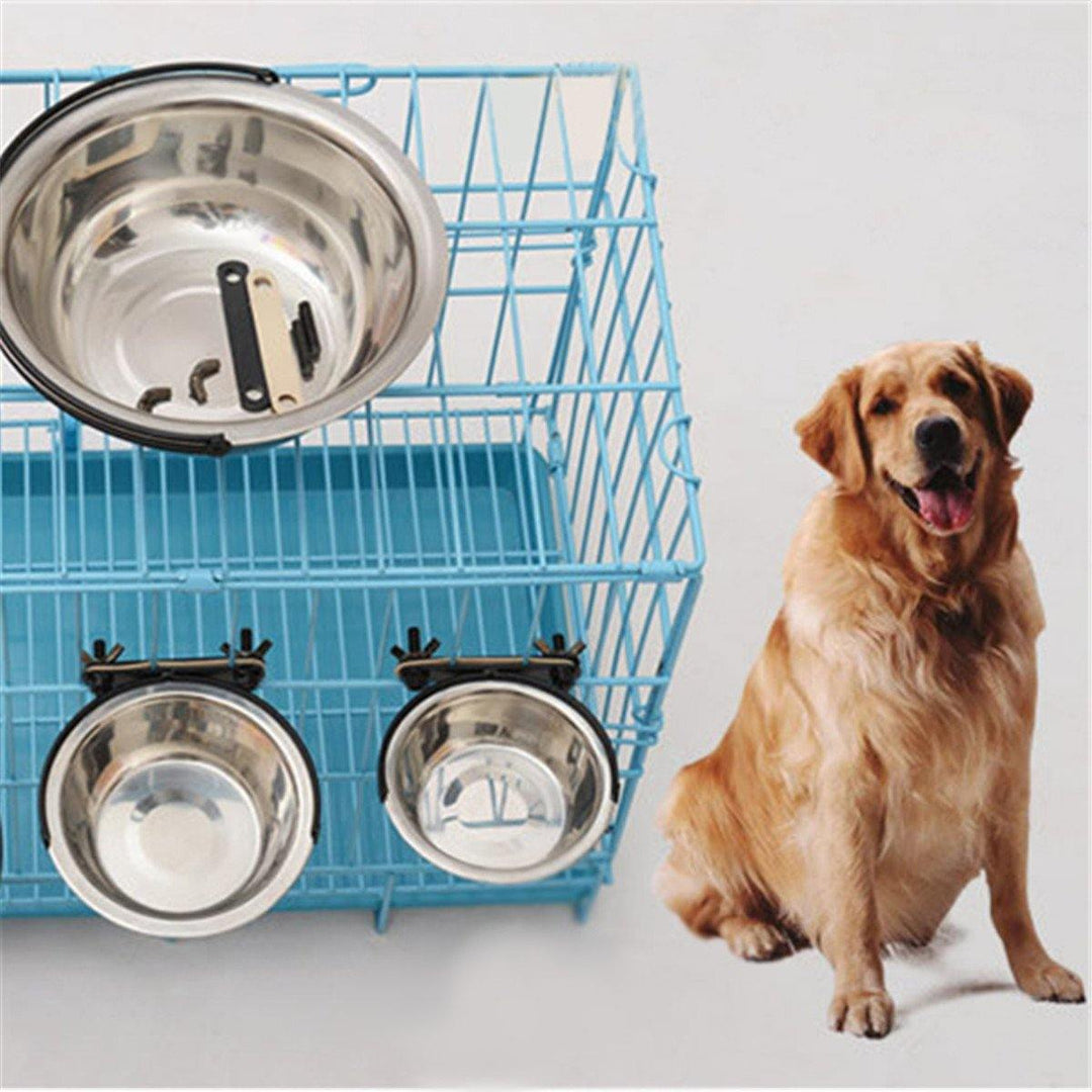 Stainless Steel Pet Dog Puppy Hanging Food Water Bowl Feeder For Crate Cage Coop Decorations - MRSLM