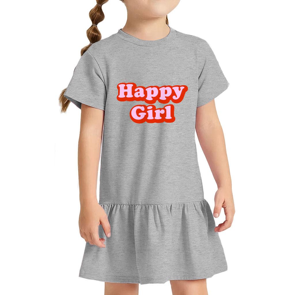 Happy Girl Toddler Rib Dress - Graphic Girls' Dress - Cute Design Toddler Dress - MRSLM