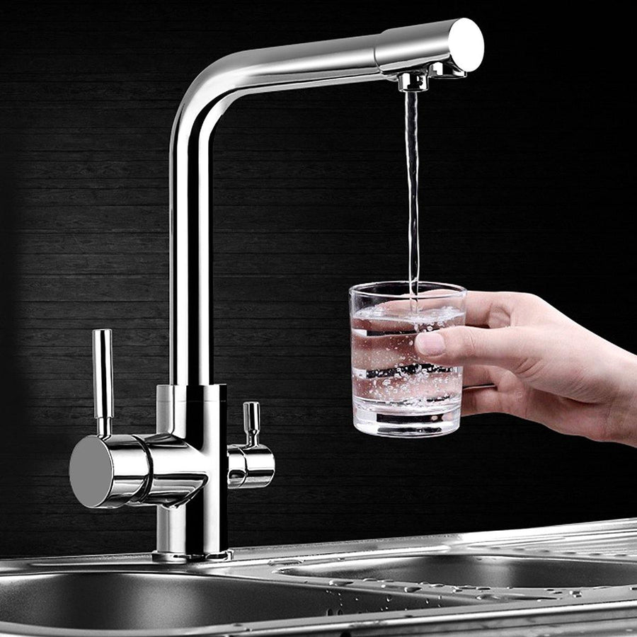 Dual Lever Kitchen 3 Way Water Filter Mixer Tap Sink Flow Modern Flexible Chrome Faucet - MRSLM