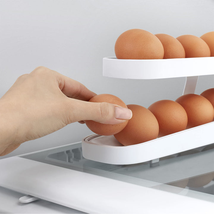 Automatic Scrolling Egg Rack Holder Storage Box Egg Basket Container Organizer Rolldown Refrigerator Egg Dispenser For Kitchen Gadgets