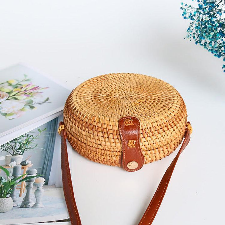 Rattan Weave Bag Retro Women's One Shoulder Small Round Bag - MRSLM