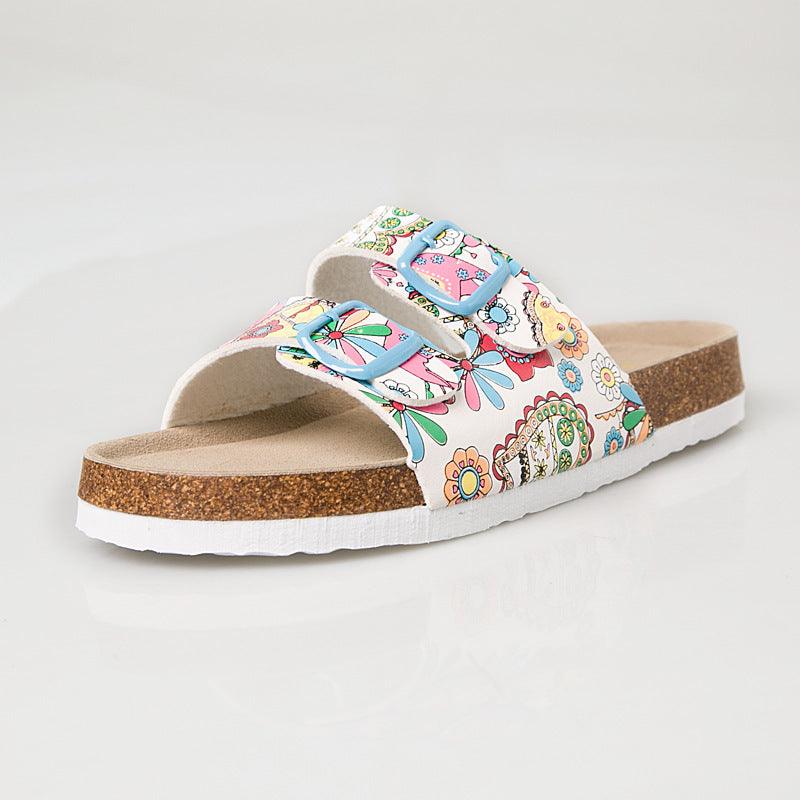 Double buckle flip flop cork slippers, view 6 - MRSLM