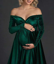velvet maxi long maternity dress, view 10 - MRSLM