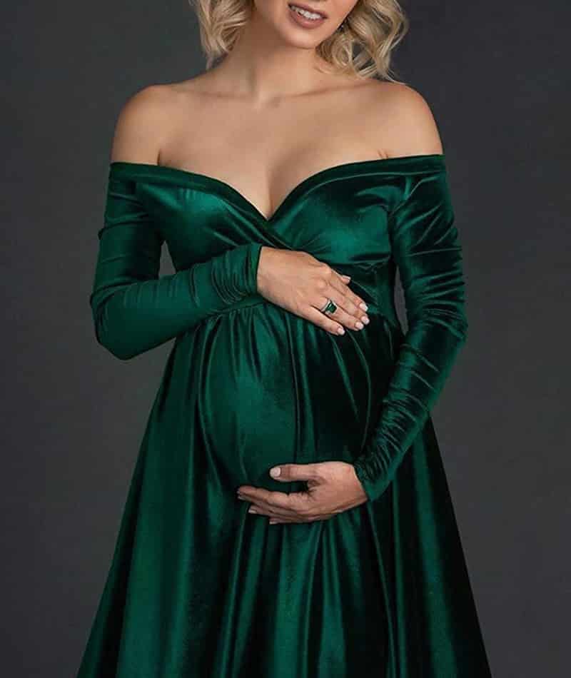 velvet maxi long maternity dress, view 10 - MRSLM