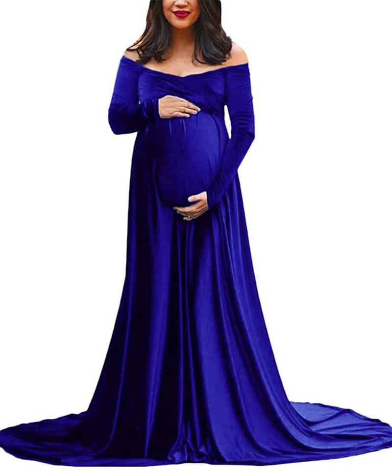 velvet maxi long maternity dress, view 5 - MRSLM
