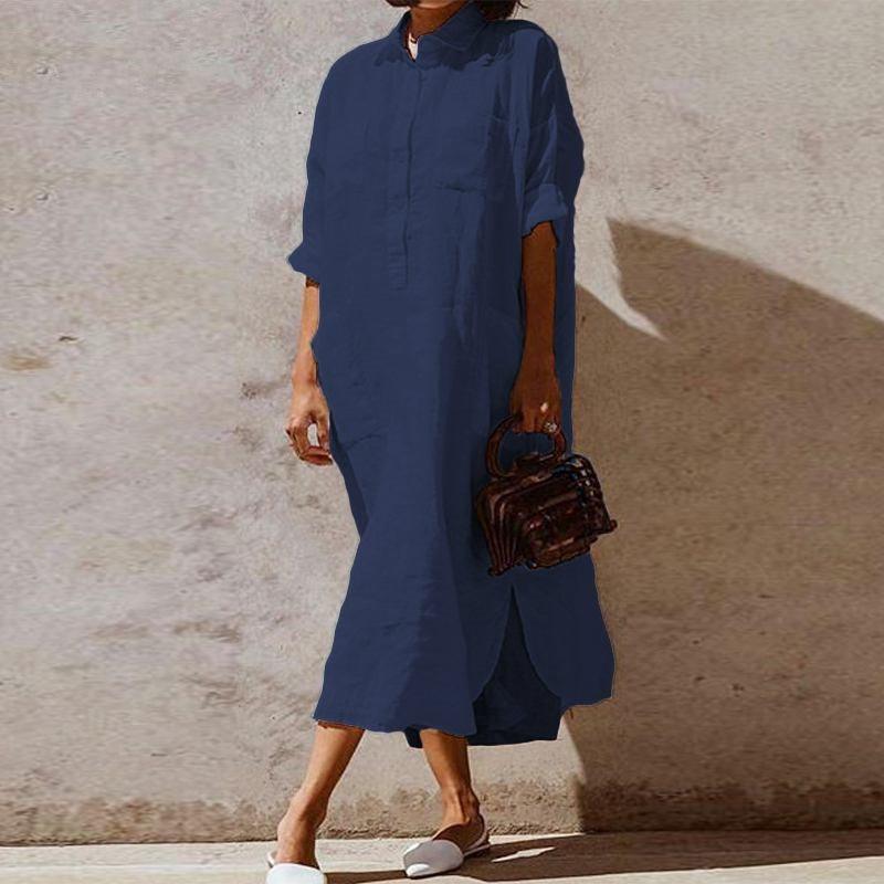 Elegant slit long shirt dress, view 4 - MRSLM