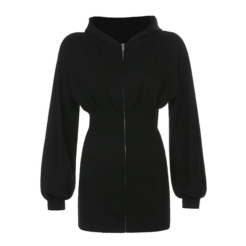 pleated drawstring long sleeve dress, view 3 - MRSLM