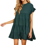 Women's round neck pleated stitching dress, view 4 - MRSLM