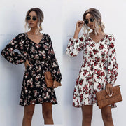 polka dot flower bubble lantern sleeve dress - MRSLM