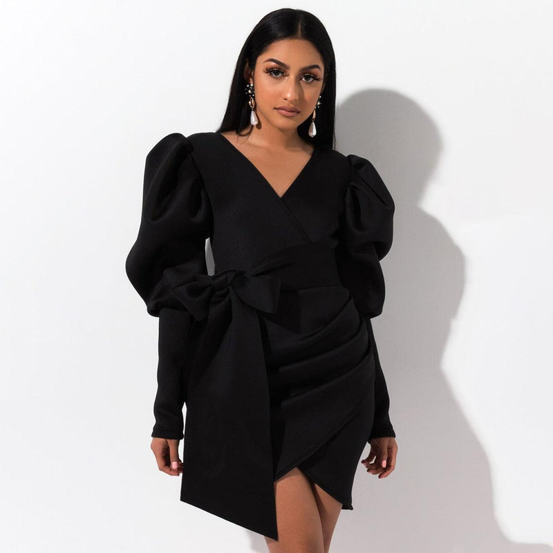 V-neck wrap puff sleeve coat, view 3 - MRSLM