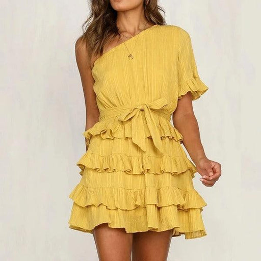 Yellow diagonal strap dress - MRSLM