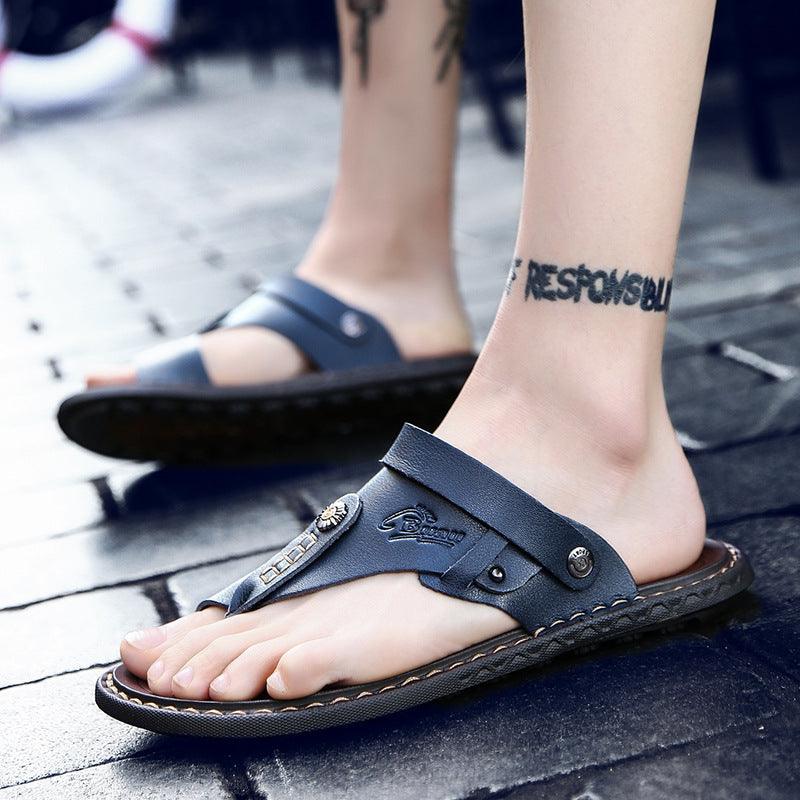 Men's two-toed leather plus-size sandals - MRSLM