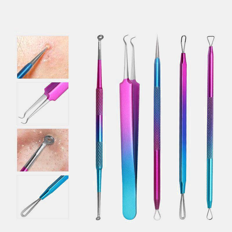 5 Pcs Gradient Acne Remover Tool Set Double-Head Acne Needles Blackhead Removal Face Cleaning Tool - MRSLM