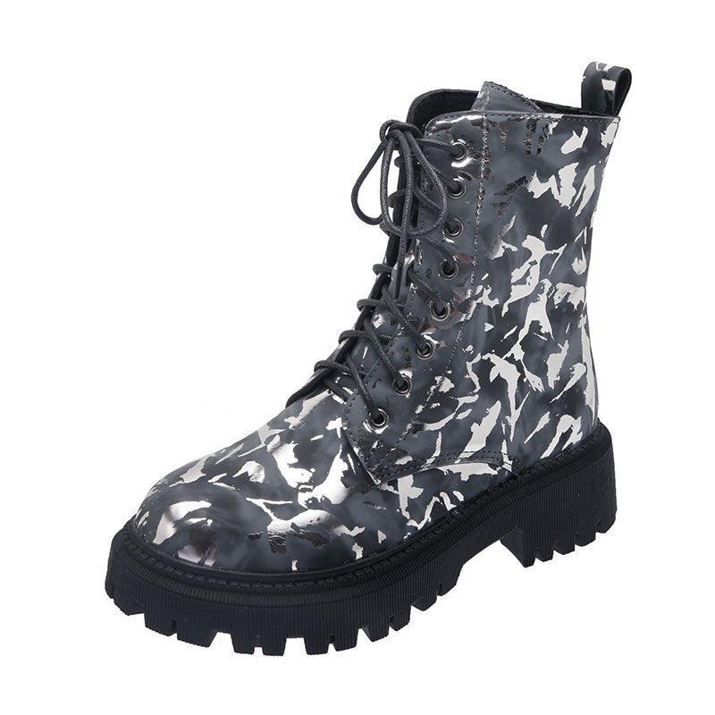 Women's printed lace-up combat boots, view 2 - MRSLM